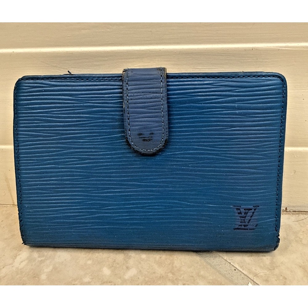Louis Vuitton Blue Epi Compact Kiss lock Wallet Credit Card Coin Money Holder **